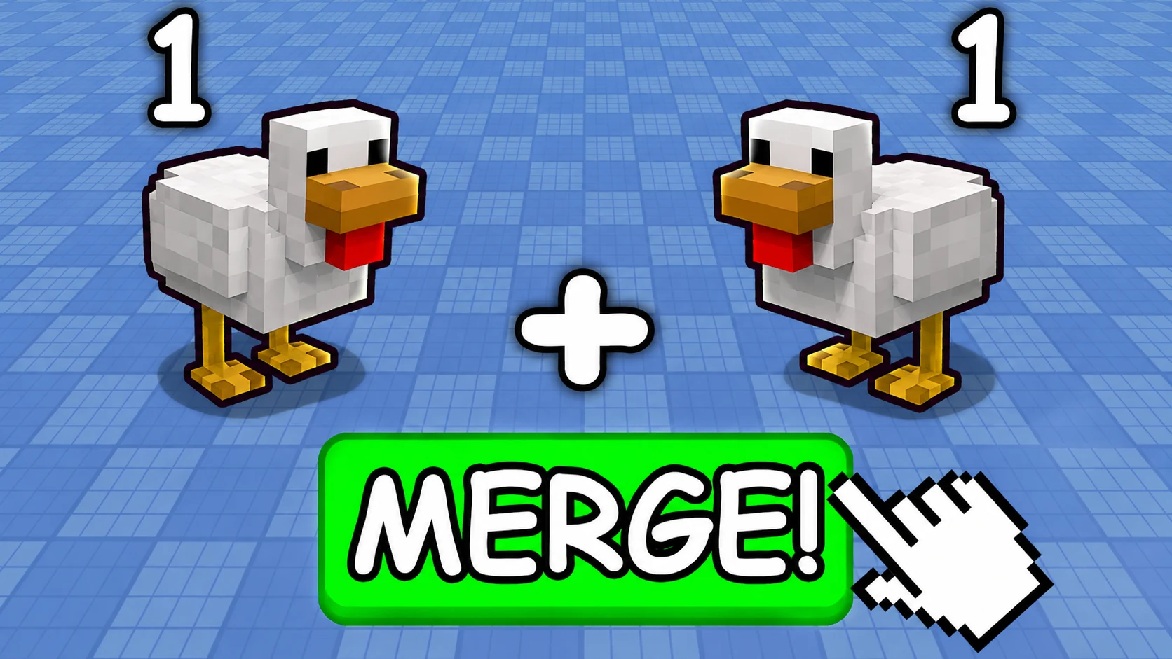 Two blocky chickens presented as a merge interaction