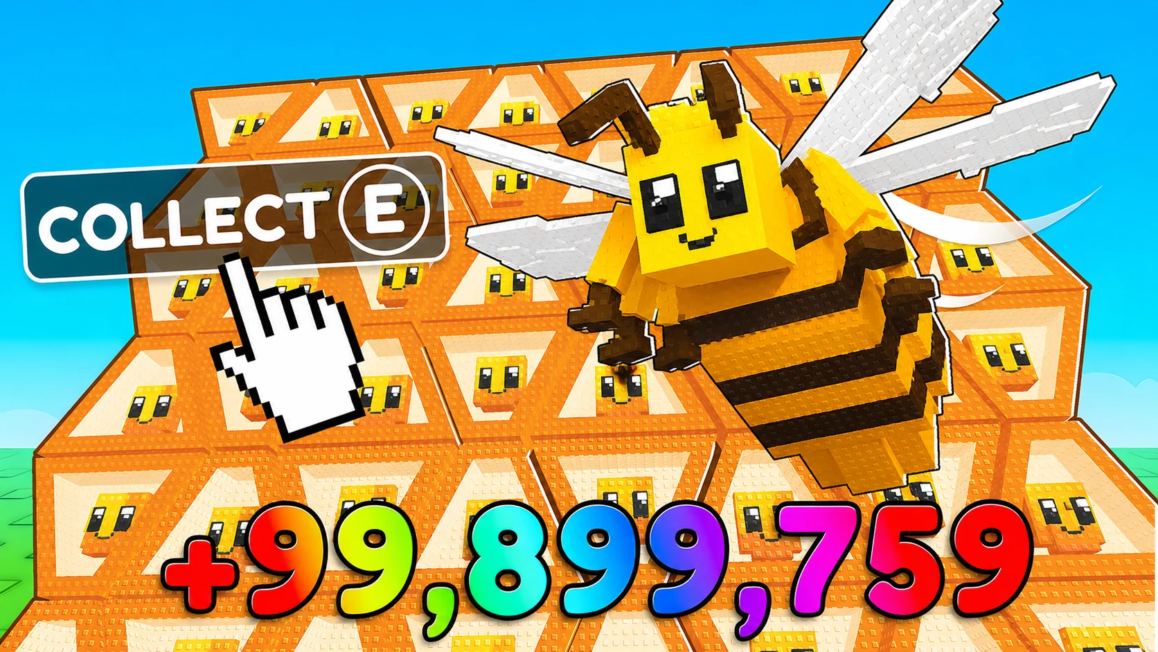 Blocky bee hovering above a field of collectible boxes